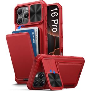 for iPhone 16 Pro Max Wallet Case with Card Holder & Kickstand & Slide Camera Cover, Military Grade Drop Protection, Shockproof Hard Back Phone Case for iPhone 16 Pro Max 6.9" 5g 2024, Black
