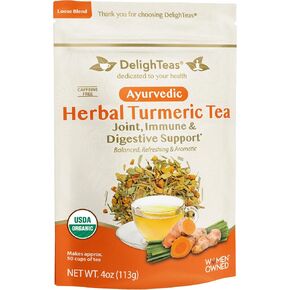 DelighTeas Organic Turmeric Ginger Tea | Eco-Conscious Pyramid Tea Bags | Ayurvedic Herbal Turmeric Tea for Joint Support | USDA Organic, Vegan, Caffeine Free, Kosher | 16 Tea Bags, 4g each in Kuwait