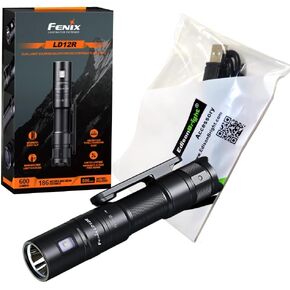 EdisonBright Fenix LD12R 600 Lumen Dual Light Source LED Tactical Flashlight USB Rechargeable kit Charging Cable (Black)