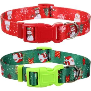 Christmas Dog Collar for Large Dogs, 2 Pack Winter Dog Collar, Cute Snowman and Santa Dog Collars for Boy Girl Dogs Christmas