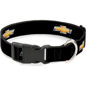 Buckle-Down Dog Collar Plastic Clip Chevrolet Bowtie Black Gold White 8 to 12 Inches 0.5 Inch Wide, PC-WCH007-NM