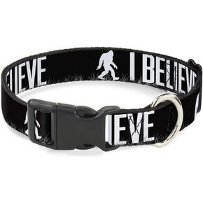 Buckle-Down 15-26" Bigfoot Silhouette I Believe Black/Gray/White Plastic Clip Collar, Large