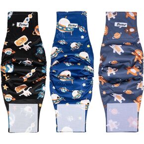 Dono Reusable Belly Bands for Male Dogs, 3 Pack Washable Dog Diapers Male, High Absorbency Male Dog Wraps, Leakproof Doggie Diaper for Puppy Doggy, Shark Dinosaur Monster, Medium