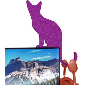 Cat-Shaped Headphone Stand with Hook, Funny Desk Decor, Strong Adhesive Hanger for Monitor, Saves Desk Space (Black)