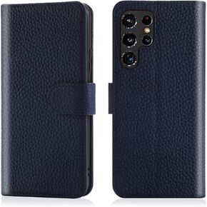 for Samsung Galaxy S22 Ultra 5G 6.8" Wallet Case,[RFID Blocking] Cowhide Genuine Leather Flip Folio Book Cover Credit Card Holder [Kickstand Function] (Wine Red)
