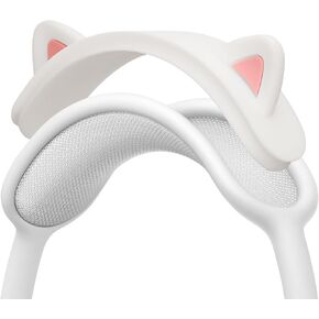 kwmobile Cat Ear Headphone Cover Compatible with Apple AirPods Max Headphones - Silicone Headband Covers - Cute Gaming Accessories - White/Dark Pink