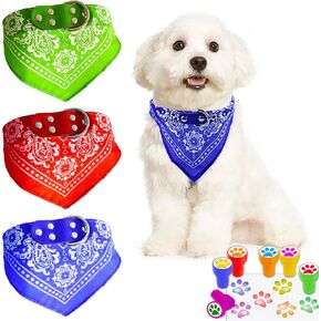 Dog Collar Bandanas Set - Bundle of 3 Pc Medium Adjustable Bandana Collars Plus Stampers | Red, Blue, and Green 27-33cm Handkerchief Puppy Clothes