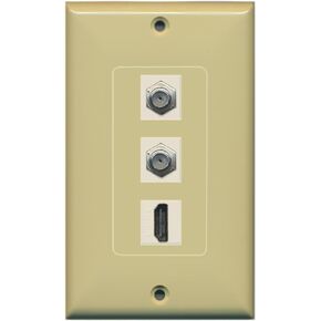 RiteAV - 1 Port HDMI 2 Port Coax Cable TV- F-Type Decorative Wall Plate - White