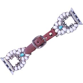 38mm, 40mm, 41mm compatible for Apple Watch Series 8,7,6,5,4, and SE Small Versions, Western Design Faux Turquoise Genuine Leather Band No. 25WT