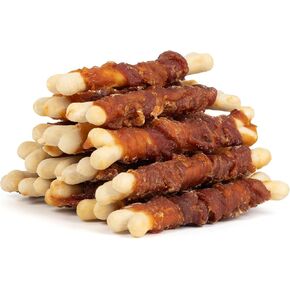 MON2SUN Double Flavor Dog Treats, 4 Inch Chicken and Duck Wrapped Calcium Bones, Rawhide Free Dog Chews for Small Dogs, Teeth Cleaning Dog Bones, 21.16oz (30 Count-Pack of 1)