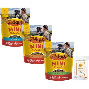 مجموعة متنوعة من Aurora Pet (3) مكافآت Zukes Mini Naturals الناعمة للكلاب (1) لحم البقر (1) الدجاج (1) البط [6 أوقية لكل منها] مع مناديل AuroraPet in Kuwait