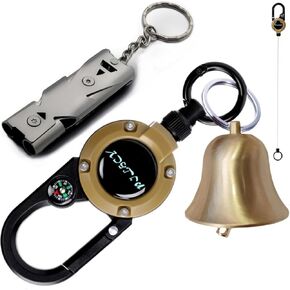 Loud Bear Bell with Whistle Set for Hikers, 3 in 1 Bear Bell with EDC Multifunction Retractable Keychain and Emergency Whistle for Survival, Hiking, Camping, Climbing