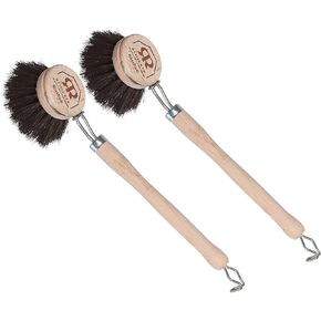 Redecker German-Made Horse Hair Bristle Dish Brush, Soft All-Purpose Scrubber for Kitchen & Household with Strong Horse Hair Bristles, 1-1/2 inch Replaceable Brush Head, Single Unit, 9-inches Long