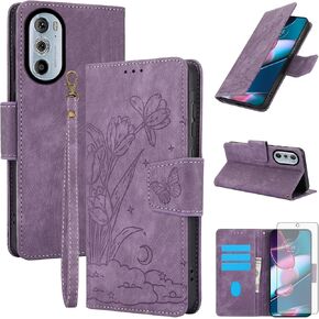 Asuwish Phone Case for Motorola Edge+ Plus 2022/Edge X30/30 Pro Wallet Cover with Tempered Glass Screen Protector Flip Wrist Strap Credit Card Holder Slot Stand Cell Moto Edge + 5G UW Women Rose Gold