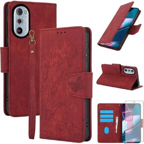 Asuwish Phone Case for Motorola Edge+ Plus 2022/Edge X30/30 Pro Wallet Cover with Tempered Glass Screen Protector Flip Wrist Strap Credit Card Holder Slot Stand Cell Moto Edge + 5G UW Women Rose Gold