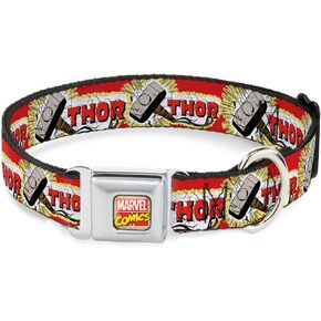 Buckle-Down Dog Collar Seatbelt Buckle Thor Hammer Red Yellow White 9 to 15 Inches 1.0 Inch Wide, Multicolor (DC-WTH005-S)