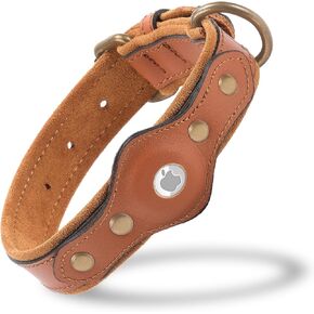 Leather Dog Collar with Airtag Holder, Upgraded Secure Airtag Dog Collar, Leather Collar for Large Dogs, Waterproof Premium Dog Collar, Adjustable Dog Collar, Collar para Perros