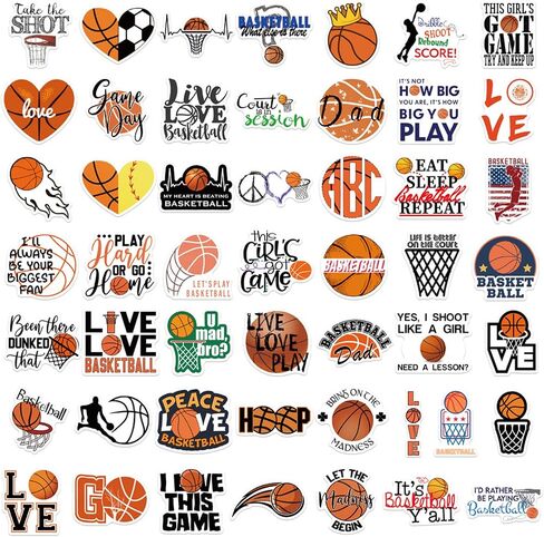 Basketball Stickers for Water Bottles Laptop Luggage, Icicrim Cute Basketball Stickers 50PCS Gifts for Kids Teens Boys, Vinyl Waterproof Sports Stickers Basketball Decals in Saudi Arabia