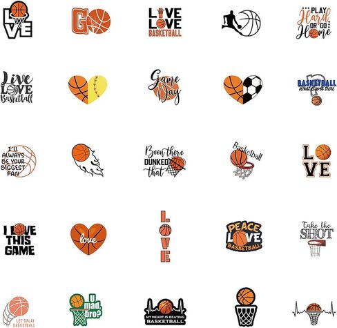 Basketball Stickers for Water Bottles Laptop Luggage, Icicrim Cute Basketball Stickers 50PCS Gifts for Kids Teens Boys, Vinyl Waterproof Sports Stickers Basketball Decals in Saudi Arabia