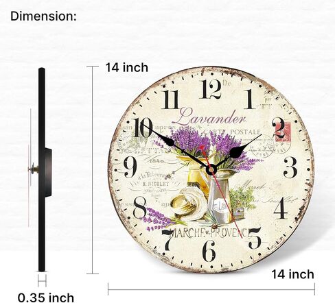 TAHEAT 12 Inch Vintage Lavender Wall Clock, Aesthetic Purple Bathroom Decor, Decorative Battery Operated Silent Non Ticking Wall Clocks for Kitchen Living Room Bedroom Office in Saudi Arabia