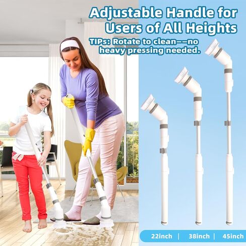 Electric Spin Scrubber, 2024 New, with Self-Clean, 3 Cleaning Modes, 8 in 1 for Bathroom Cleaning, Shower Scrubber with Long Handle, Power Scrubbers for Tiles and Tubs, Shower Cleaner Brush Electric in Saudi Arabia