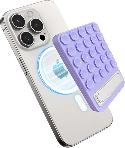 Magnetic Suction Cup Phone Mount, Magnetic Silicone Suction Phone Case Mount with Folding Stand, Hands-Free Phone Accessories Mount for Videos,Selfies,Cooking,Gym (Purple) in Saudi Arabia