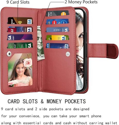 Njjex Wallet Case for iPhone 14 6.1" 2022, for iPhone 14 Case, [9 Card Slots] PU Leather ID Credit Holder Folio Flip [Detachable] Kickstand Magnetic Phone Cover & Lanyard for iPhone 14 [Black] in Kuwait