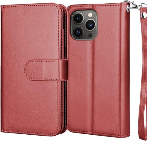 Njjex Wallet Case for iPhone 14 6.1" 2022, for iPhone 14 Case, [9 Card Slots] PU Leather ID Credit Holder Folio Flip [Detachable] Kickstand Magnetic Phone Cover & Lanyard for iPhone 14 [Black] in Kuwait