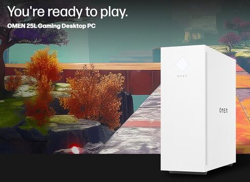 كمبيوتر مكتبي HP OMEN 25L Snow White للألعاب (Intel i5-14400F، 32GB DDR5، 256GB SSD+1TB HDD، GeForce RTX 4060 8GB، 600W PSU، WiFi 6، بلوتوث، 3 منافذ عرض (DP)، Win 11 Home) مع كيلو بايت والماوس وDockztorm in Saudi Arabia