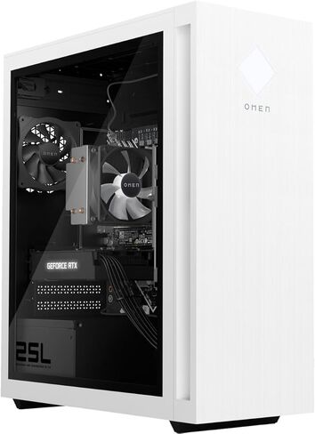 كمبيوتر مكتبي HP OMEN 25L Snow White للألعاب (Intel i5-14400F، 32GB DDR5، 256GB SSD+1TB HDD، GeForce RTX 4060 8GB، 600W PSU، WiFi 6، بلوتوث، 3 منافذ عرض (DP)، Win 11 Home) مع كيلو بايت والماوس وDockztorm in Saudi Arabia
