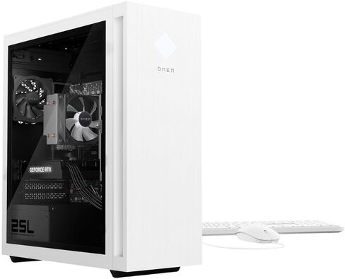 كمبيوتر مكتبي HP OMEN 25L Snow White للألعاب (Intel i5-14400F، 32GB DDR5، 256GB SSD+1TB HDD، GeForce RTX 4060 8GB، 600W PSU، WiFi 6، بلوتوث، 3 منافذ عرض (DP)، Win 11 Home) مع كيلو بايت والماوس وDockztorm in Saudi Arabia