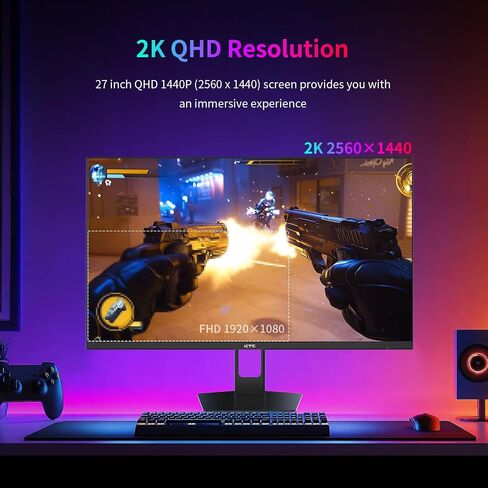 شاشة ألعاب KTC مقاس 27 بوصة QHD، شاشة ألعاب كمبيوتر 180 هرتز 1 مللي ثانية GTG Fast IPS 2K، شاشة بدون إطار بدقة 1440 بكسل HDR مع مزامنة تكيفية، تعديل الإمالة، متوافق مع VESA، العناية بالعين، DisplayPort HDMI، H27T22S in Kuwait