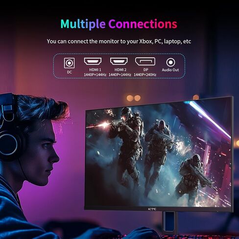 شاشة ألعاب KTC مقاس 27 بوصة QHD، شاشة ألعاب كمبيوتر 180 هرتز 1 مللي ثانية GTG Fast IPS 2K، شاشة بدون إطار بدقة 1440 بكسل HDR مع مزامنة تكيفية، تعديل الإمالة، متوافق مع VESA، العناية بالعين، DisplayPort HDMI، H27T22S in Kuwait