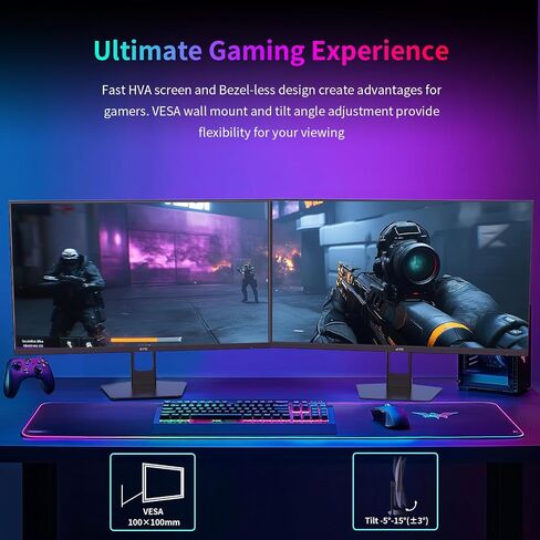 شاشة ألعاب KTC مقاس 27 بوصة QHD، شاشة ألعاب كمبيوتر 180 هرتز 1 مللي ثانية GTG Fast IPS 2K، شاشة بدون إطار بدقة 1440 بكسل HDR مع مزامنة تكيفية، تعديل الإمالة، متوافق مع VESA، العناية بالعين، DisplayPort HDMI، H27T22S in Kuwait