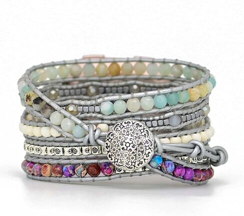 Compatible with Fitbit Versa/Versa 2/Versa Lite/Versa SE Bands Boho Beads Bracelets,Multilayer 5 Wraps Chakra Leather Handmade Braided Stone Love Heart Floral Rope Watch Strap for Women Men in Saudi Arabia