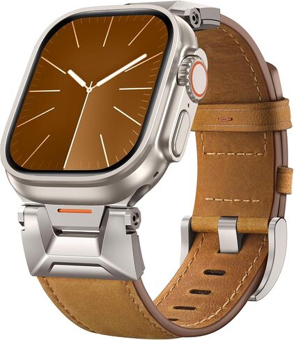 Bandsie Classic Genuine Leather Band Compatible with Apple Watch Ultra 2/Ultra 49mm for Men - iWatch Band 46mm 45mm 44mm Strap with Rugged Stainless Steel Metal Connectors for Series 10 9 8 7 6 5 4 SE in Saudi Arabia