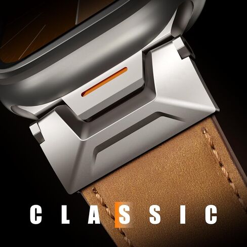 Bandsie Classic Genuine Leather Band Compatible with Apple Watch Ultra 2/Ultra 49mm for Men - iWatch Band 46mm 45mm 44mm Strap with Rugged Stainless Steel Metal Connectors for Series 10 9 8 7 6 5 4 SE in Saudi Arabia