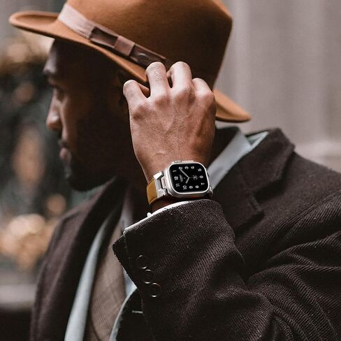 Bandsie Classic Genuine Leather Band Compatible with Apple Watch Ultra 2/Ultra 49mm for Men - iWatch Band 46mm 45mm 44mm Strap with Rugged Stainless Steel Metal Connectors for Series 10 9 8 7 6 5 4 SE in Saudi Arabia