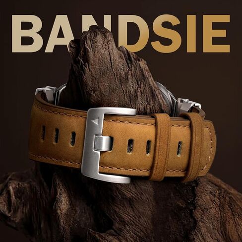 Bandsie Classic Genuine Leather Band Compatible with Apple Watch Ultra 2/Ultra 49mm for Men - iWatch Band 46mm 45mm 44mm Strap with Rugged Stainless Steel Metal Connectors for Series 10 9 8 7 6 5 4 SE in Saudi Arabia