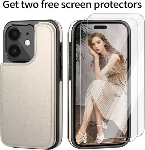 Designed for iPhone 12/12 Pro Case Wallet, Card Holder Case with [2 Screen Protectors][Magnetic Clasp Folio Cover][RFID Blocking Leather] Shockproof Women Men Cases 6.1" for Apple 12 Light Brown in Saudi Arabia