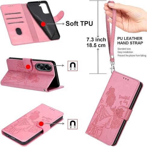 Designed for iPhone 15 Case Wallet,Women Flip Folio Cover with Embossed PU Leather Stand Credit Card Holders Slots Wrist Strap Phone Case for iPhone 15 6.1 Inch (Gray Flower) in Kuwait