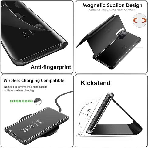 Compatible with Samsung Galaxy S20 Ultra Case Flip Leather Cover Clear S-View Mirror Shockproof Cover with Kickstand Anti-Scratch Protective Phone Cases Cover for Samsung S20 Ultra in Saudi Arabia