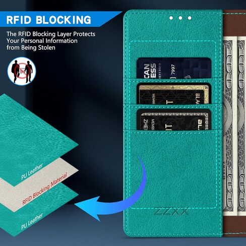 ZZXX for Samsung Galaxy S22 Ultra Wallet Case with [RFID Blocking] Card Slot Kickstand Magnetic Closure Leather Flip Fold Protective Phone Case for Galaxy S22 Ultra 5G Case Wallet(Lake Blue-6.8 inch) in Saudi Arabia