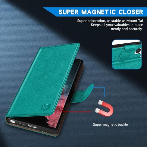 ZZXX for Samsung Galaxy S22 Ultra Wallet Case with [RFID Blocking] Card Slot Kickstand Magnetic Closure Leather Flip Fold Protective Phone Case for Galaxy S22 Ultra 5G Case Wallet(Lake Blue-6.8 inch) in Saudi Arabia