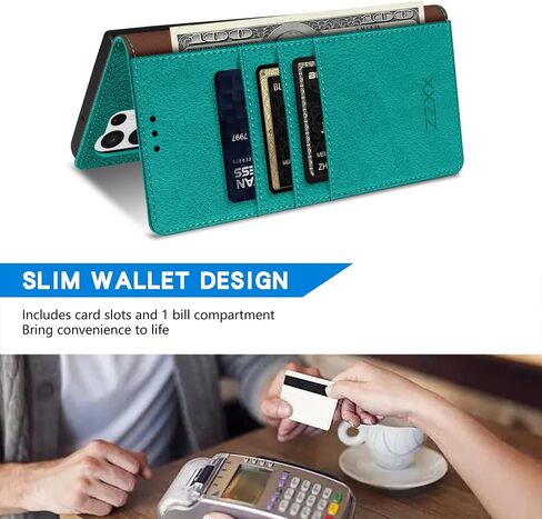 ZZXX for Samsung Galaxy S22 Ultra Wallet Case with [RFID Blocking] Card Slot Kickstand Magnetic Closure Leather Flip Fold Protective Phone Case for Galaxy S22 Ultra 5G Case Wallet(Lake Blue-6.8 inch) in Saudi Arabia