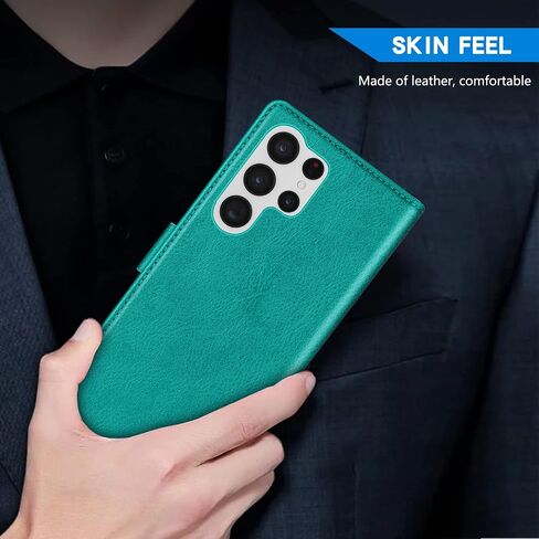 ZZXX for Samsung Galaxy S22 Ultra Wallet Case with [RFID Blocking] Card Slot Kickstand Magnetic Closure Leather Flip Fold Protective Phone Case for Galaxy S22 Ultra 5G Case Wallet(Lake Blue-6.8 inch) in Saudi Arabia