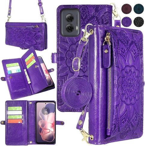 حافظة محفظة Harryshell Crossbody لهاتف Motorola Moto G Power 5G 2024 [10 فتحات للبطاقات] مع [حظر السرقة]، جيب طويل بسحاب للعملة النقدية وحزام معصم (أرجواني زهري) in Saudi Arabia