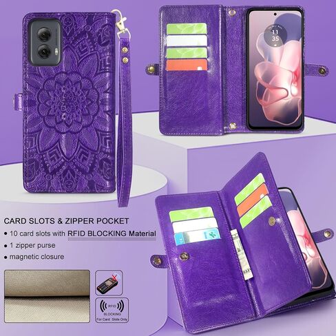 حافظة محفظة Harryshell Crossbody لهاتف Motorola Moto G Power 5G 2024 [10 فتحات للبطاقات] مع [حظر السرقة]، جيب طويل بسحاب للعملة النقدية وحزام معصم (أرجواني زهري) in Saudi Arabia