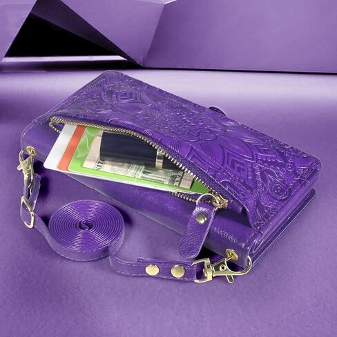 حافظة محفظة Harryshell Crossbody لهاتف Motorola Moto G Power 5G 2024 [10 فتحات للبطاقات] مع [حظر السرقة]، جيب طويل بسحاب للعملة النقدية وحزام معصم (أرجواني زهري) in Saudi Arabia