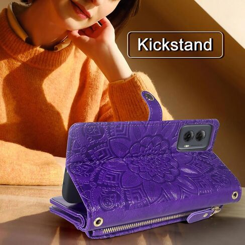 حافظة محفظة Harryshell Crossbody لهاتف Motorola Moto G Power 5G 2024 [10 فتحات للبطاقات] مع [حظر السرقة]، جيب طويل بسحاب للعملة النقدية وحزام معصم (أرجواني زهري) in Saudi Arabia